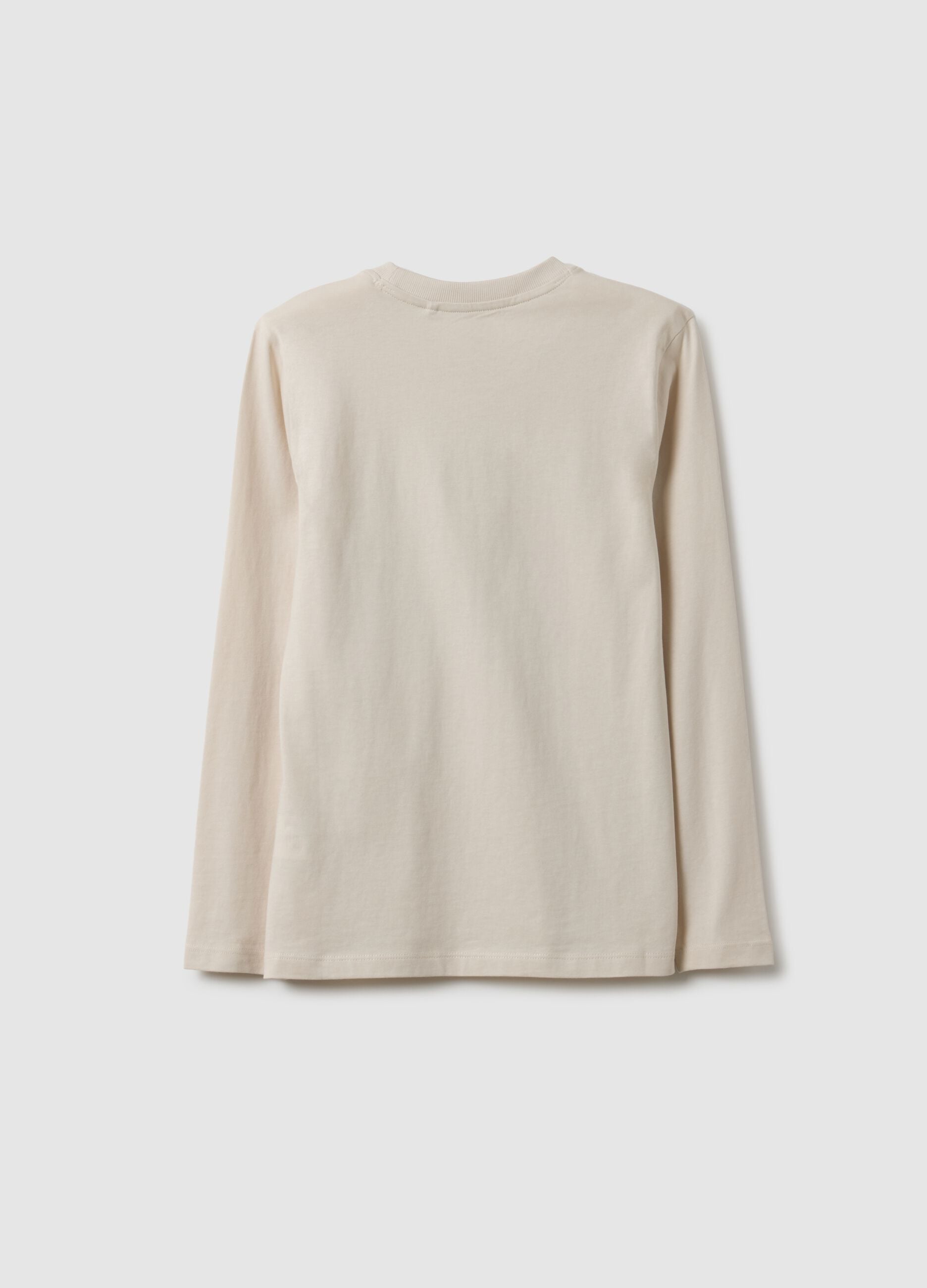 Maglietta beige da ragazzo in puro cotone regular fit con stampa