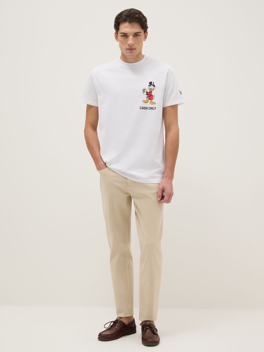 White regular fit pure cotton T-shirt with print_1