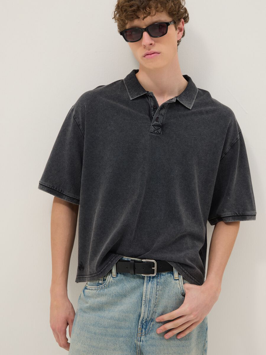 Black pure cotton regular fit short sleeve polo_1