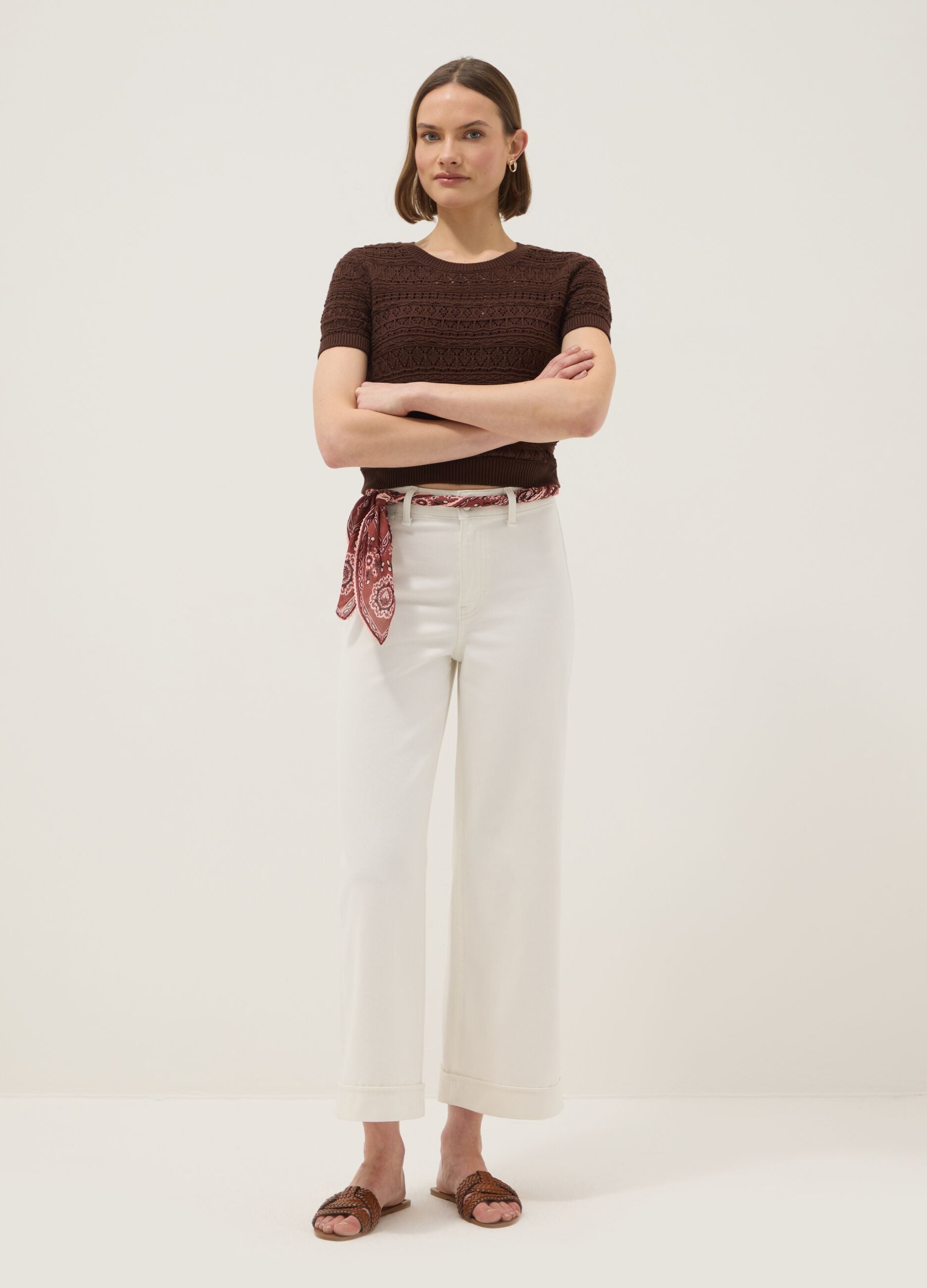 Brown pure cotton regular fit knitted shirt