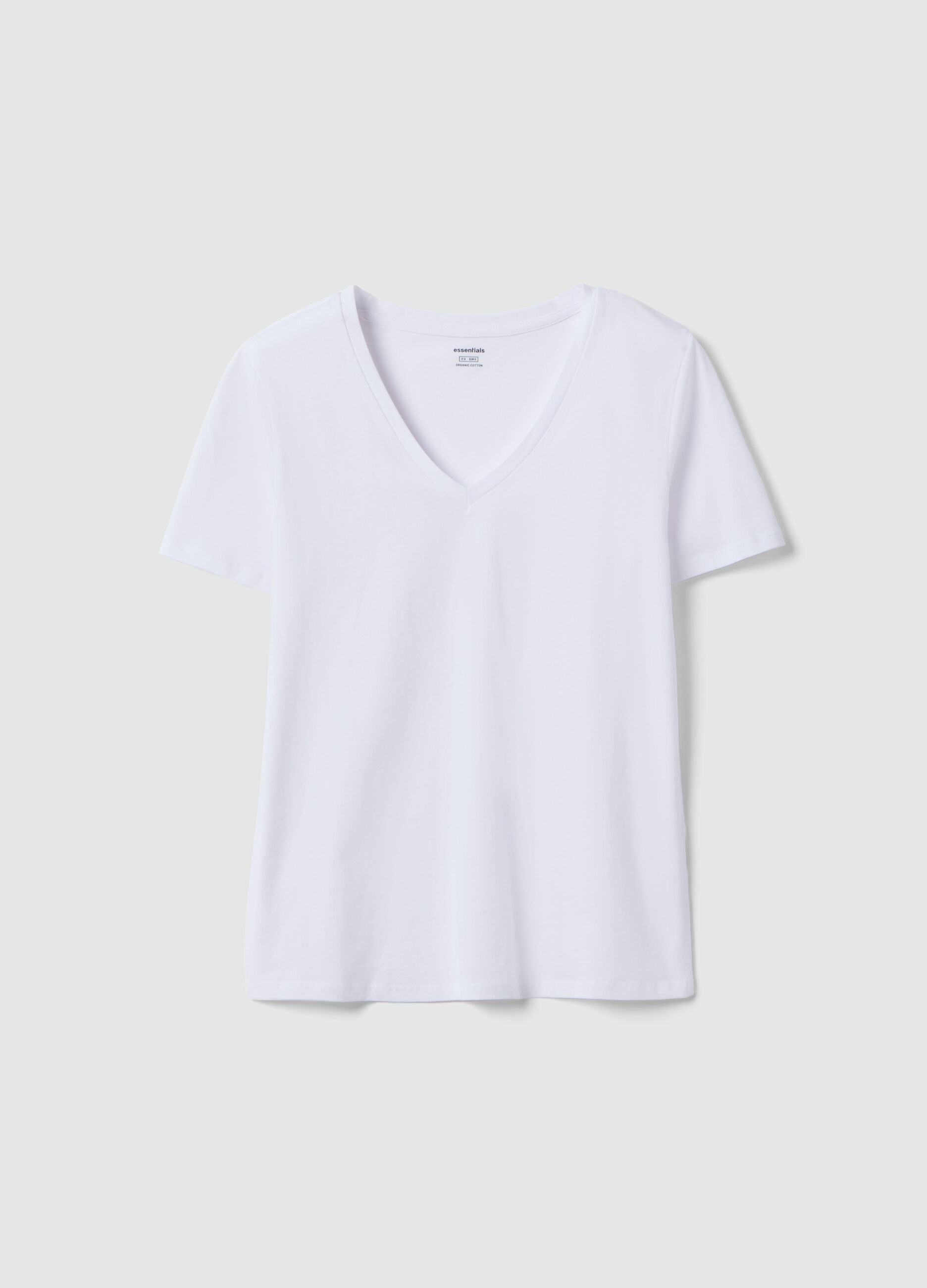 White pure cotton V-neck regular fit T-shirt