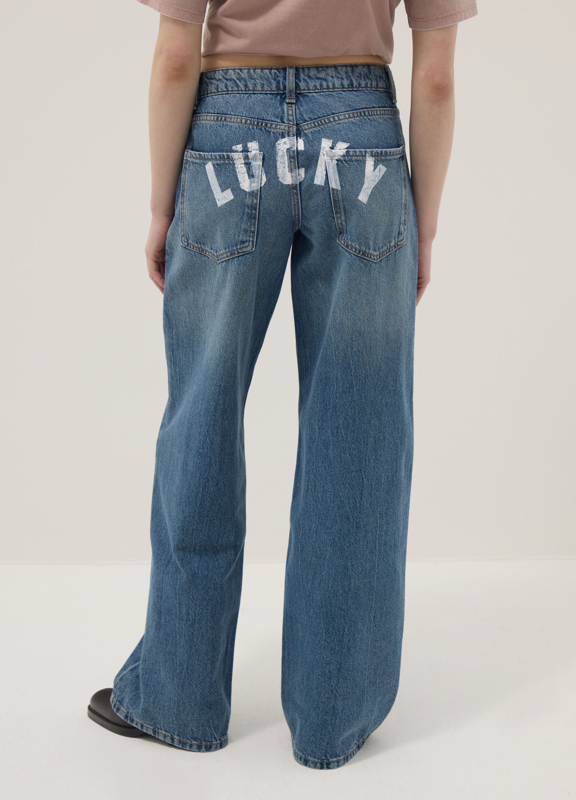Blue denim boyfriend jeans in pure cotton
