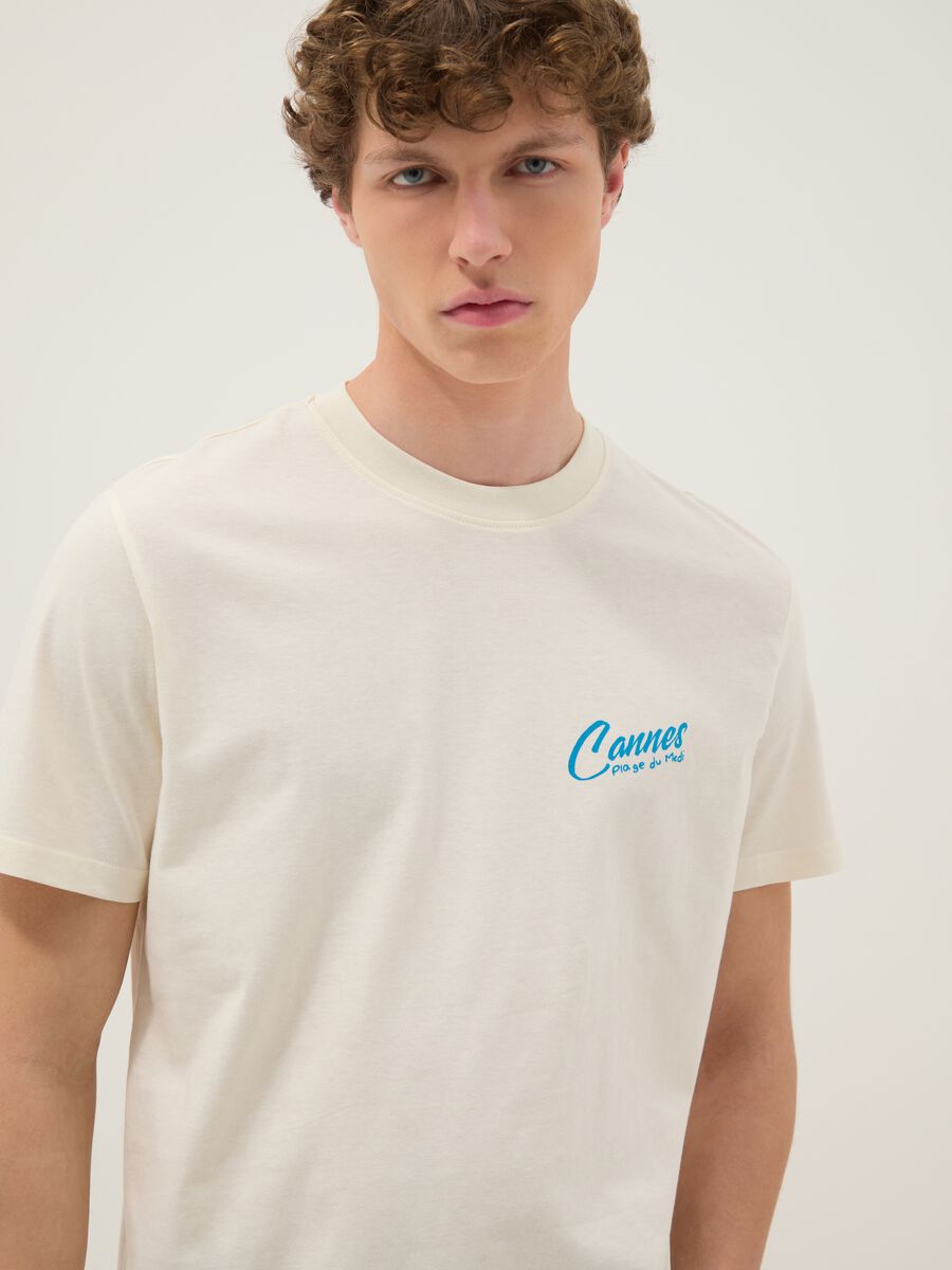 White pure cotton T-shirt with print_0