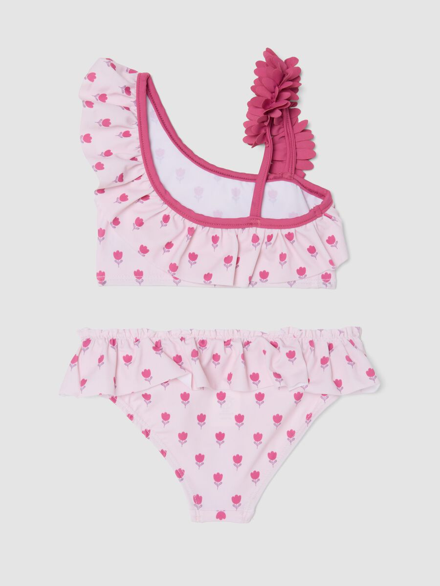 Bikini rosa in tessuto elasticizzato con volant_1