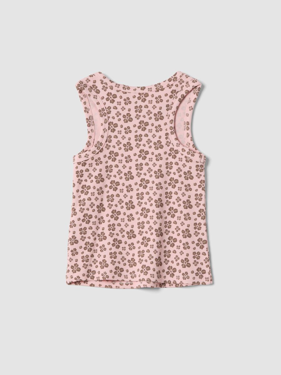 Pink ribbed stretch-cotton tank top with floral print_1