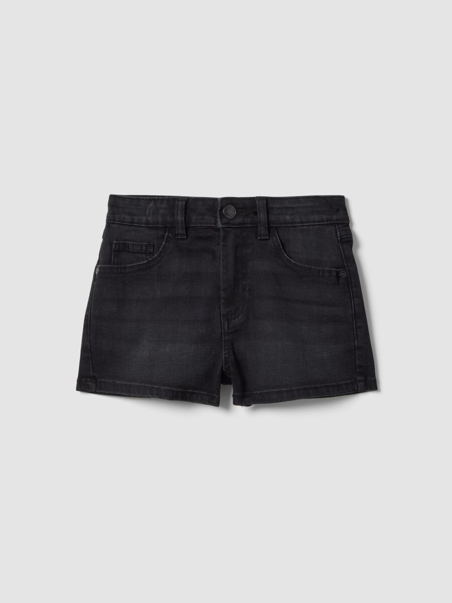 Girls&rsquo; black denim shorts in stretch cotton blend, slim fit_3