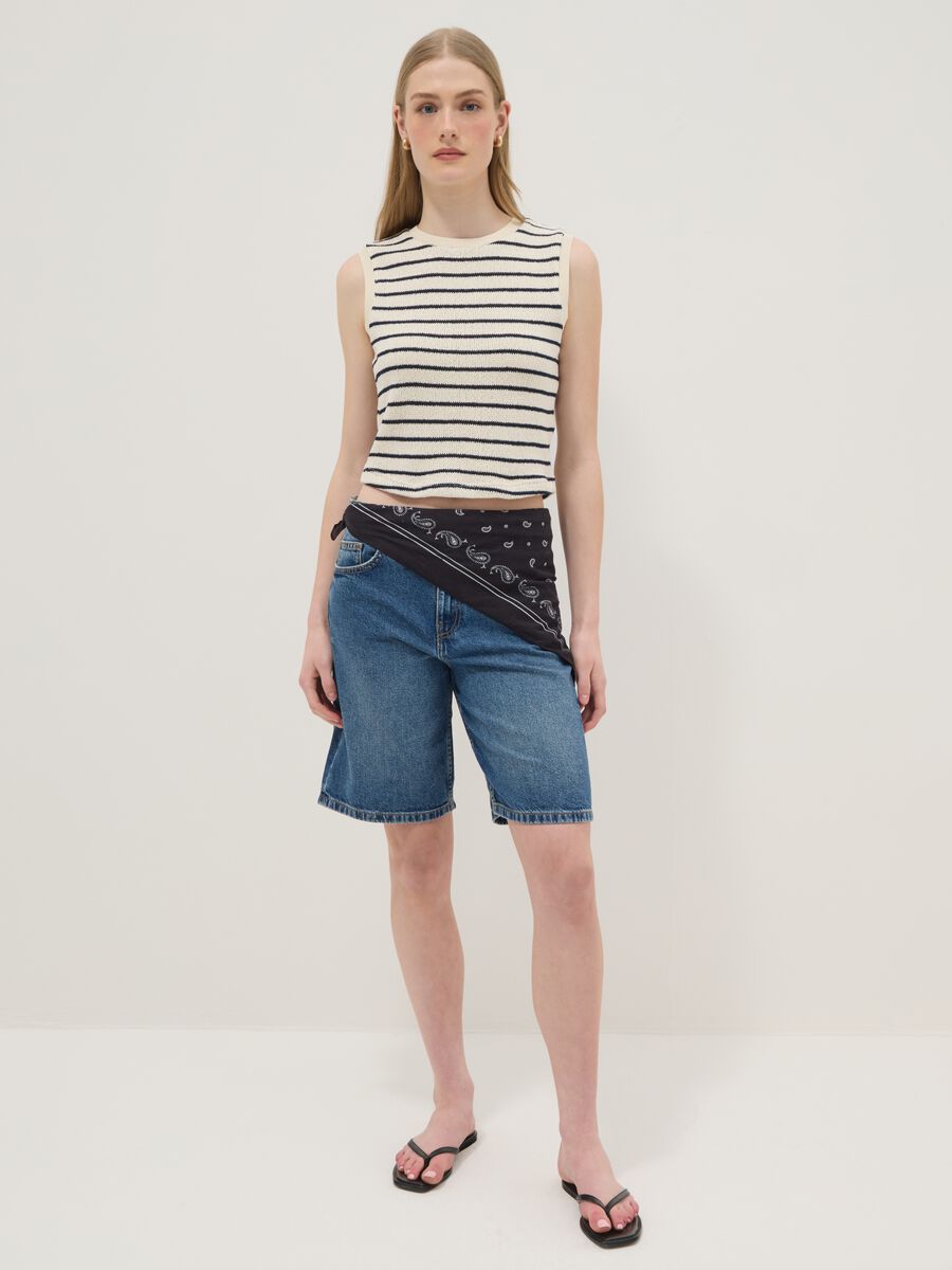 Regular-fit striped cotton-blend gilet in black and white_1