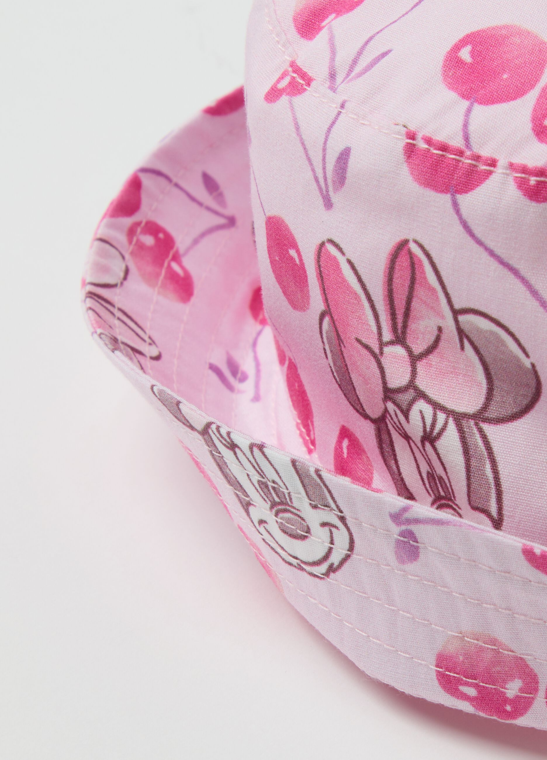 Pink pure cotton bucket hat for girls with Minnie and cherries