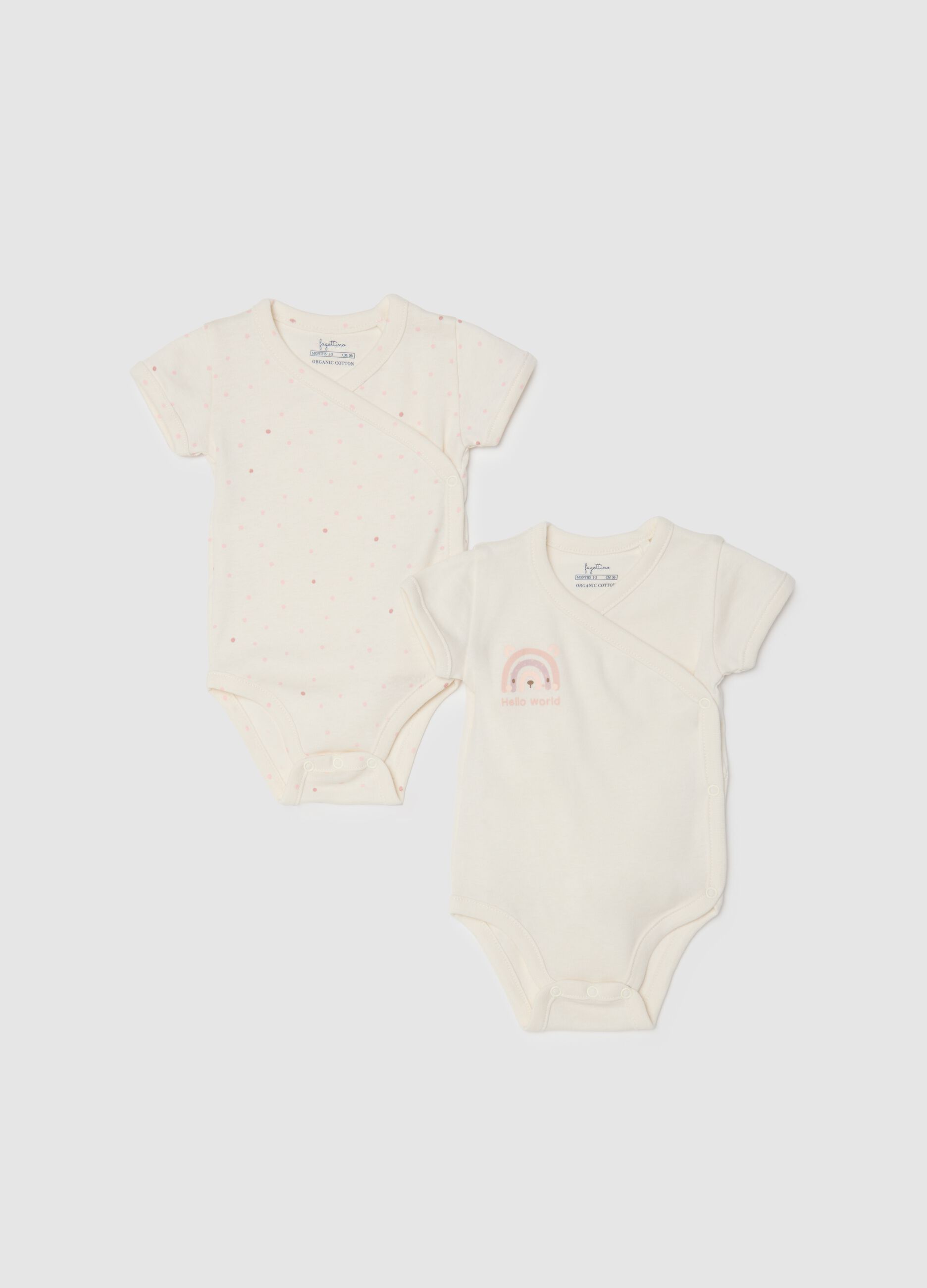 Twin pack newborn white pure cotton bodysuits