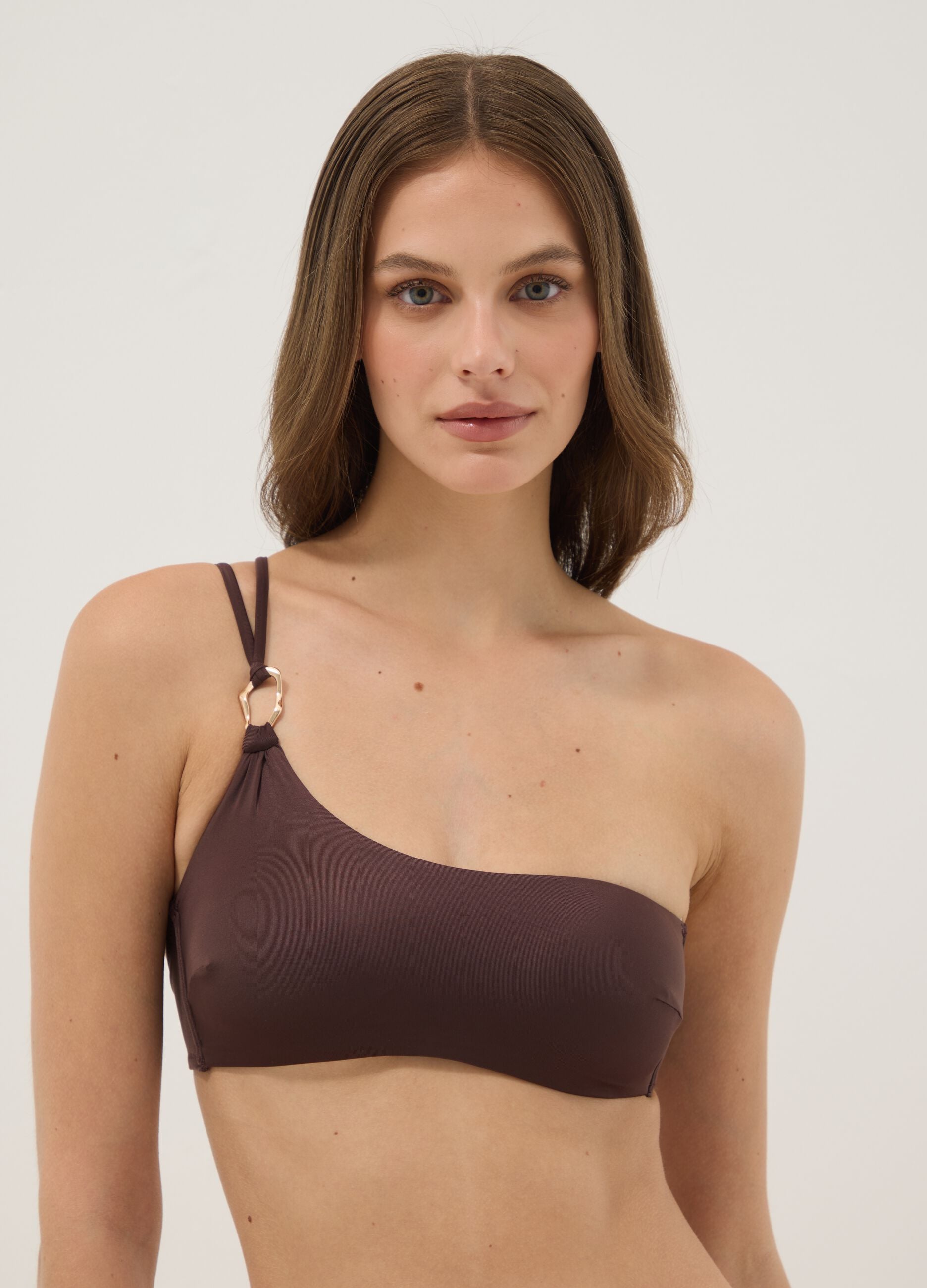 Brown stretch bikini top with straps