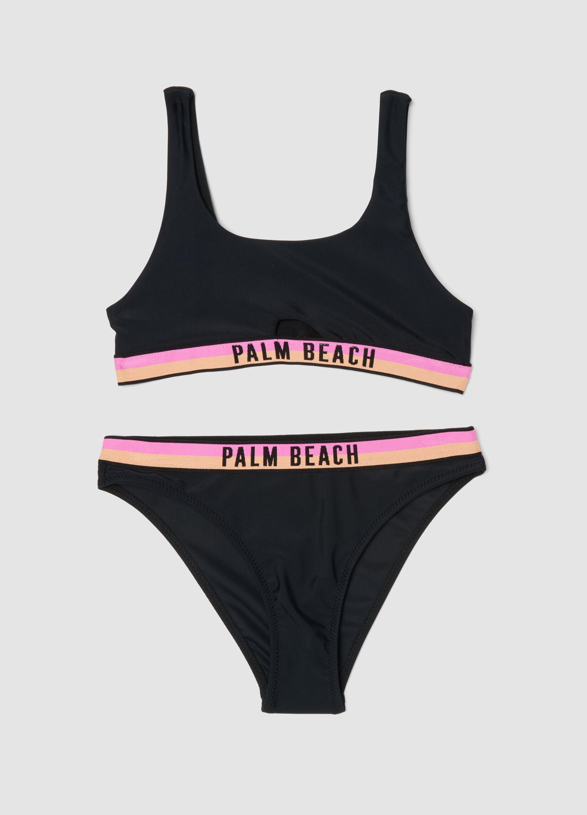 Black stretch-fabric bikini with contrasting band
