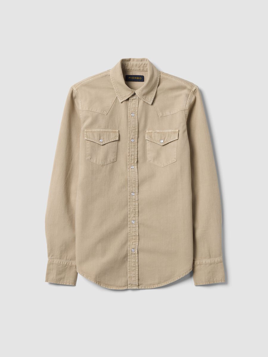 Beige pure cotton shirt with snap buttons, regular fit_4