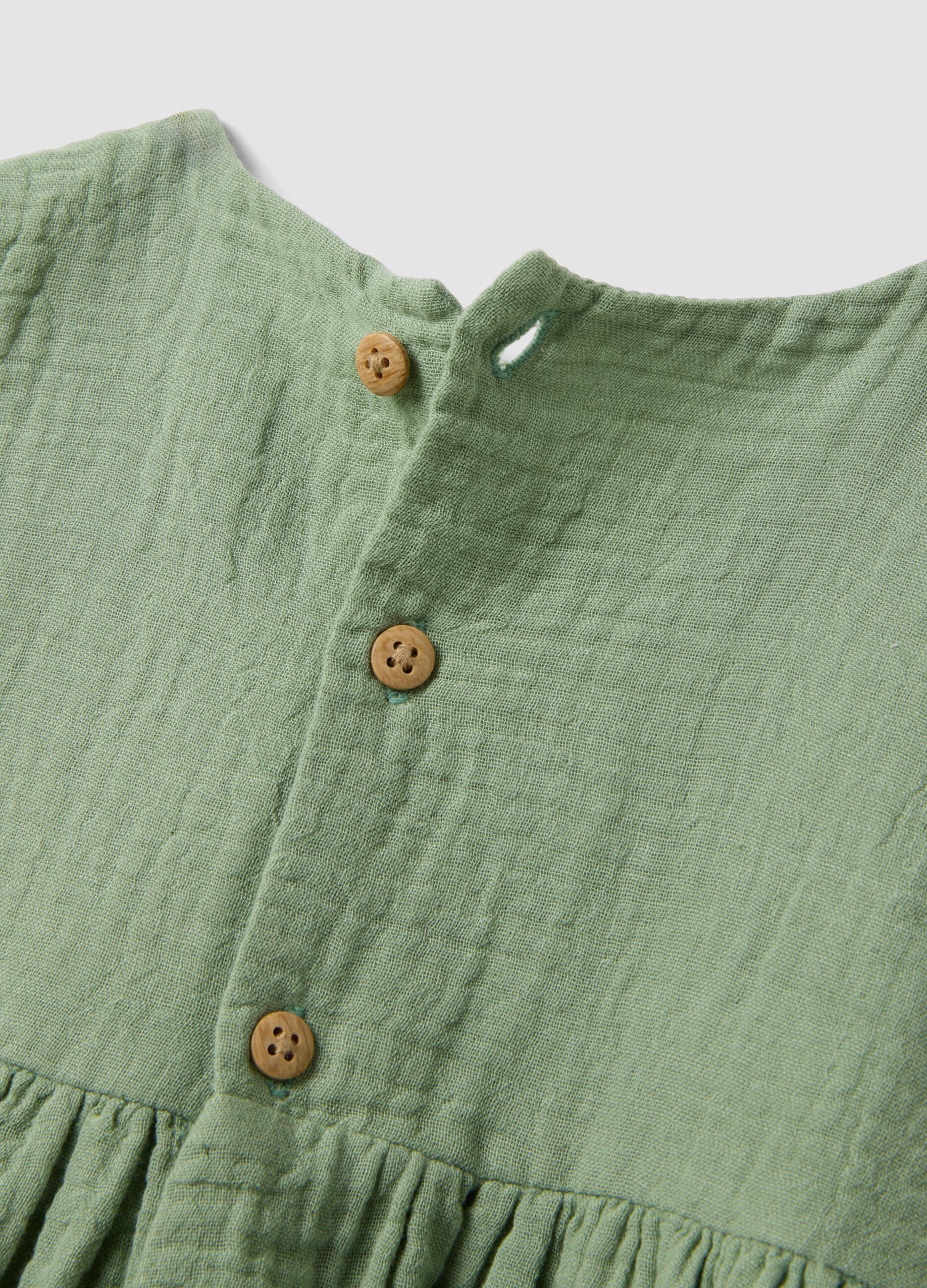 Green pure cotton mini dress with floral embroidery