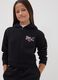 Black cotton-blend hooded zip hoodie for girls, regular fit_1