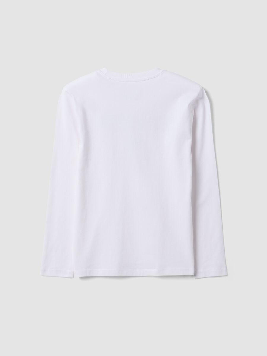 T-shirt bianca in puro cotone organico con girocollo e stampa teschio per ragazzo_2