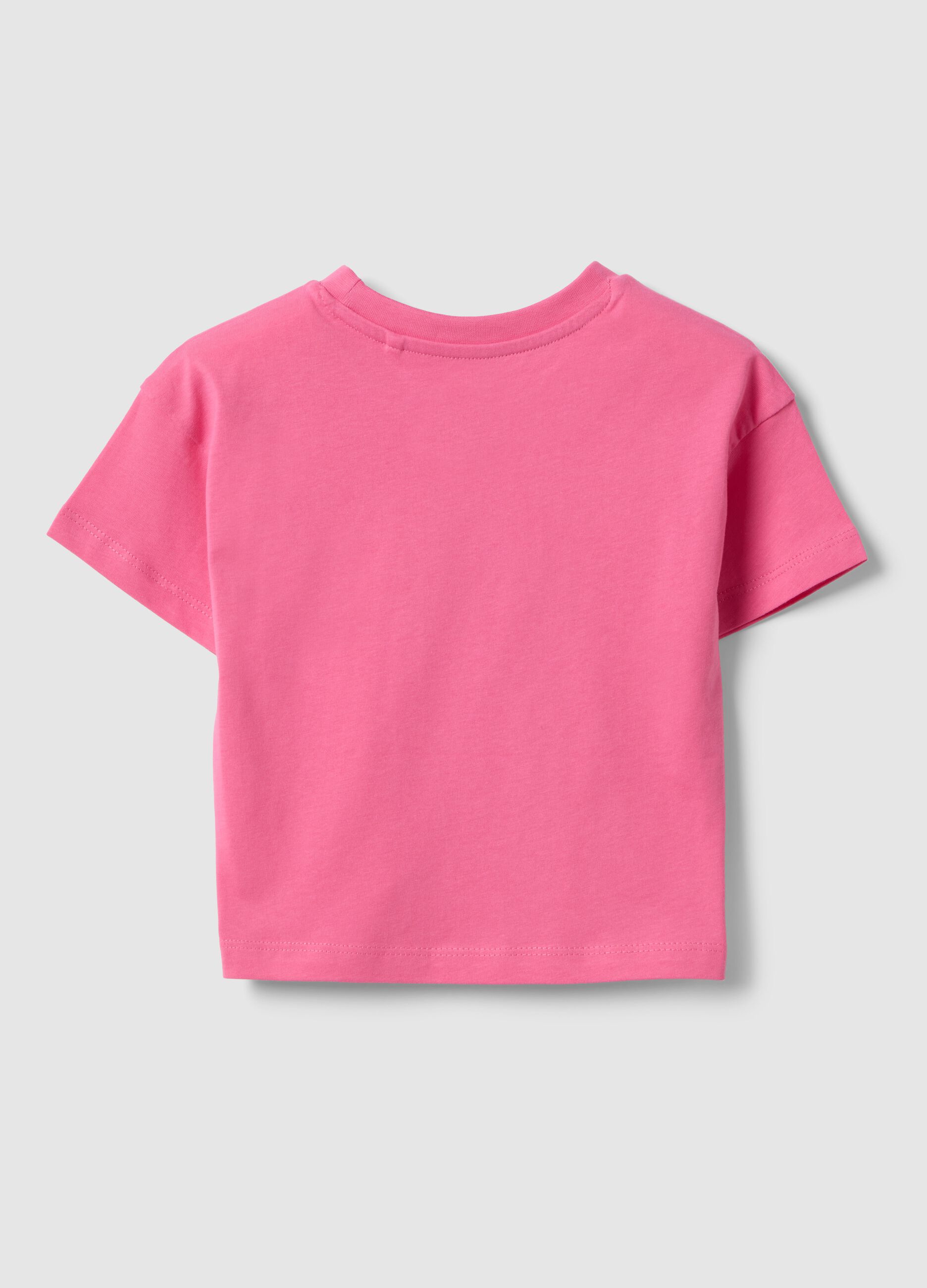 Girls' pink pure cotton boxy fit T-shirt with heart