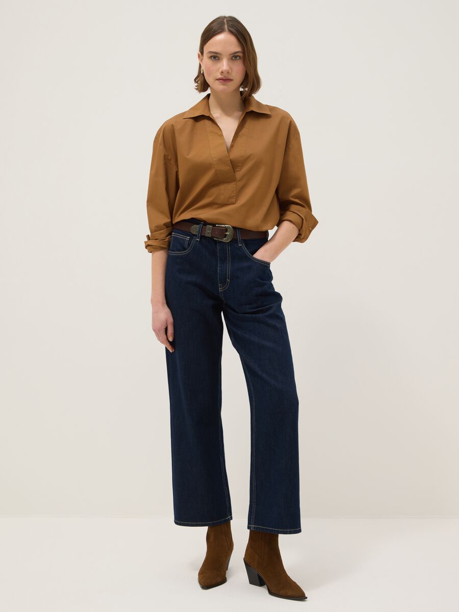 Brown regular fit pure cotton shirt without buttons_1