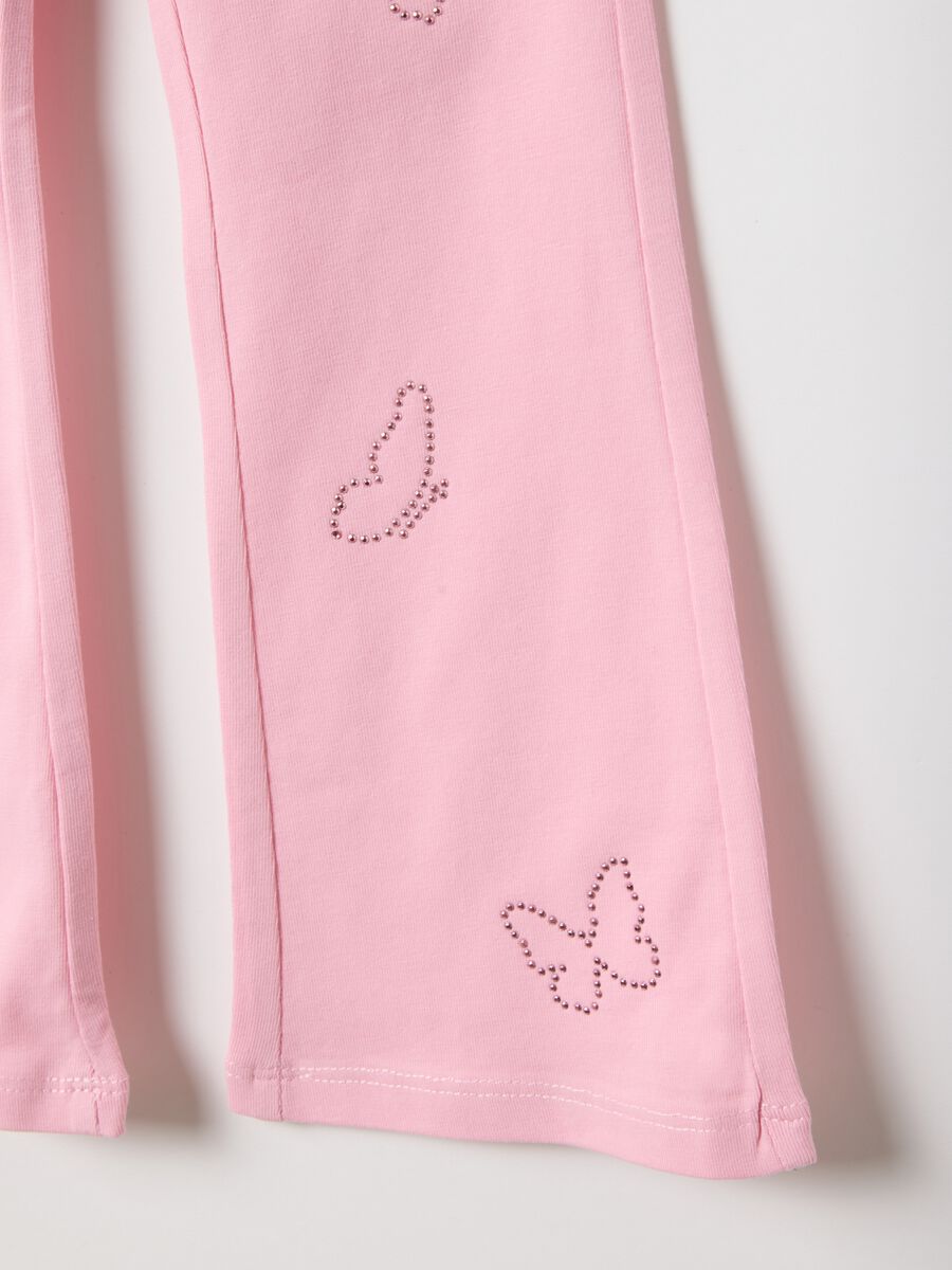 Pink stretch cotton slim fit leggings for girls with decorations_3