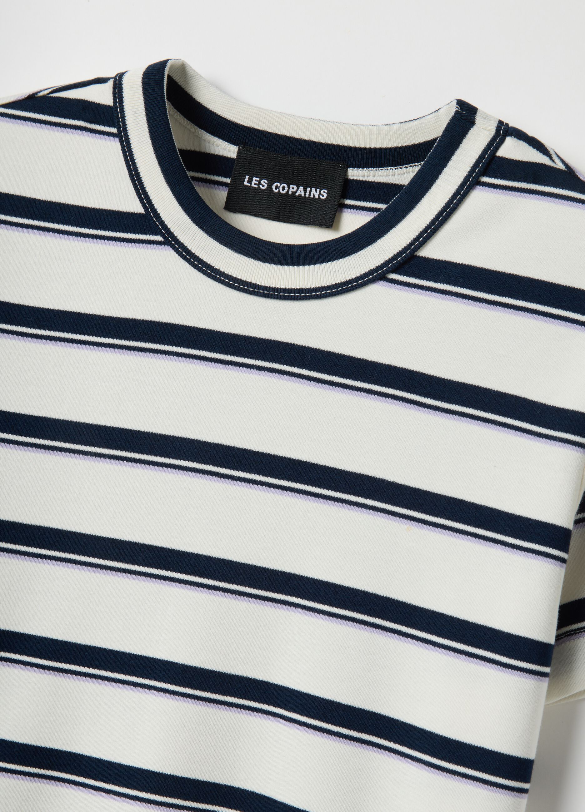 T-shirt in misto cotone a righe multicolor regular fit