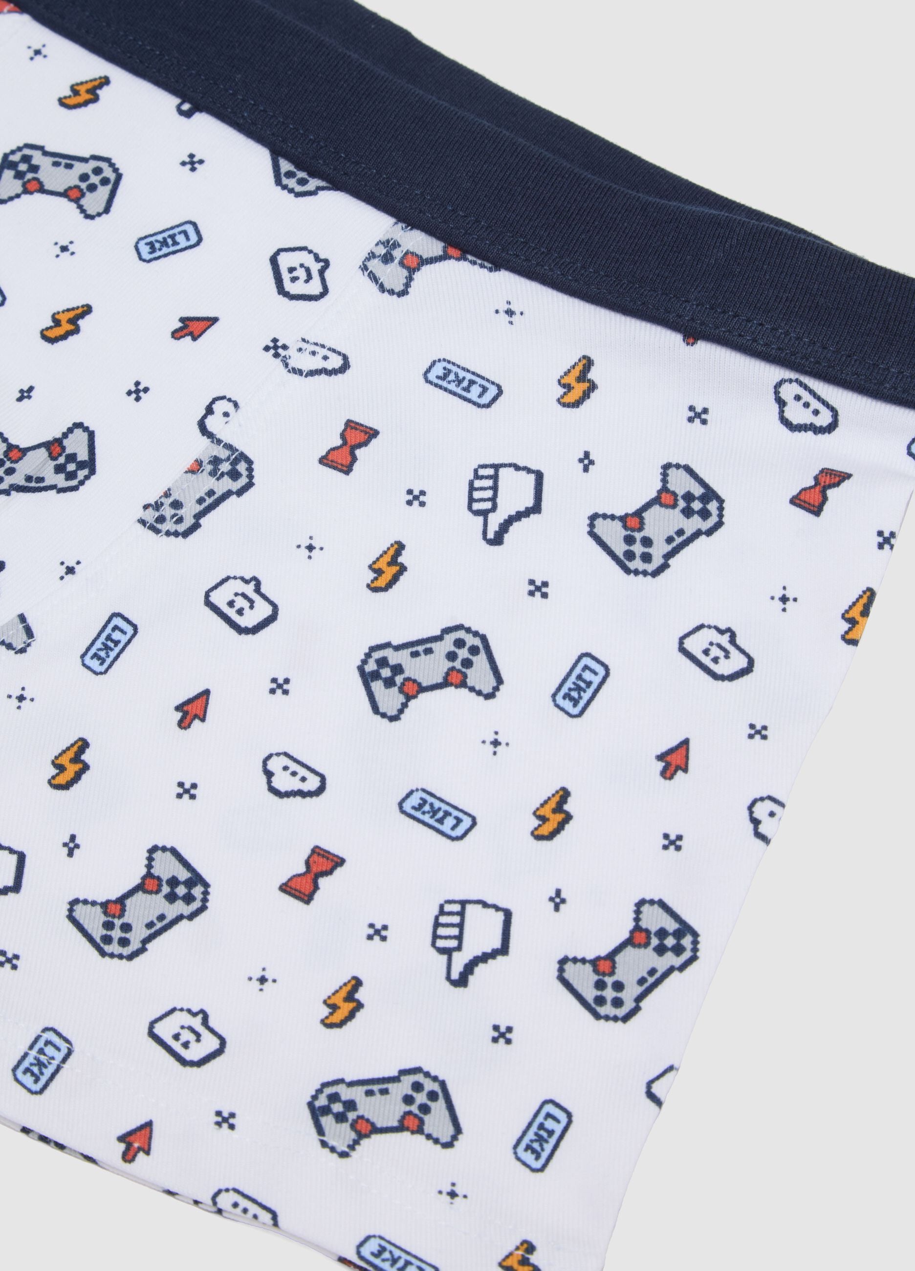Multicoloured Stretch Cotton Boys' Boxer Shorts with Joystick