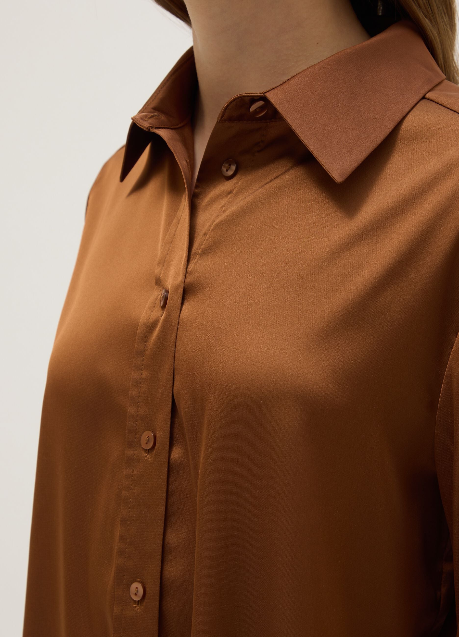 Brown Satin Regular Fit Shirt