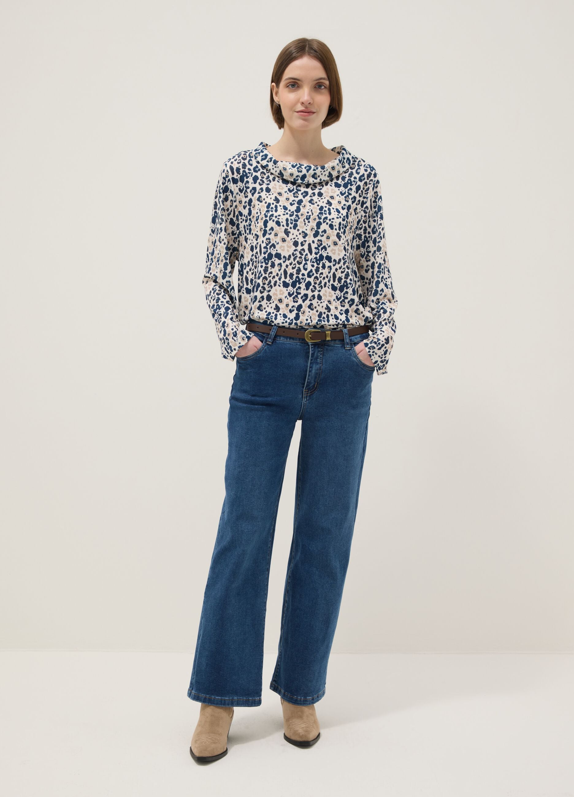 Multicolour long-sleeve regular fit shirt with pattern