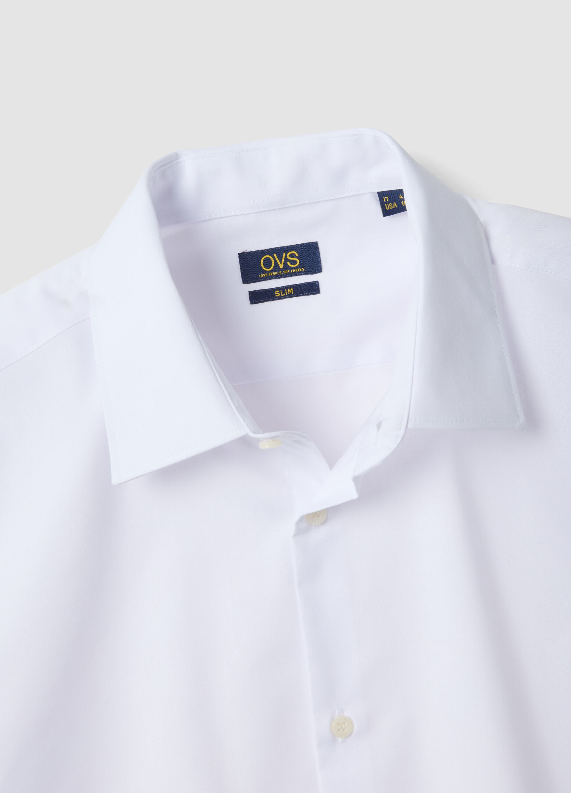 White long-sleeve cotton blend slim fit easy iron shirt