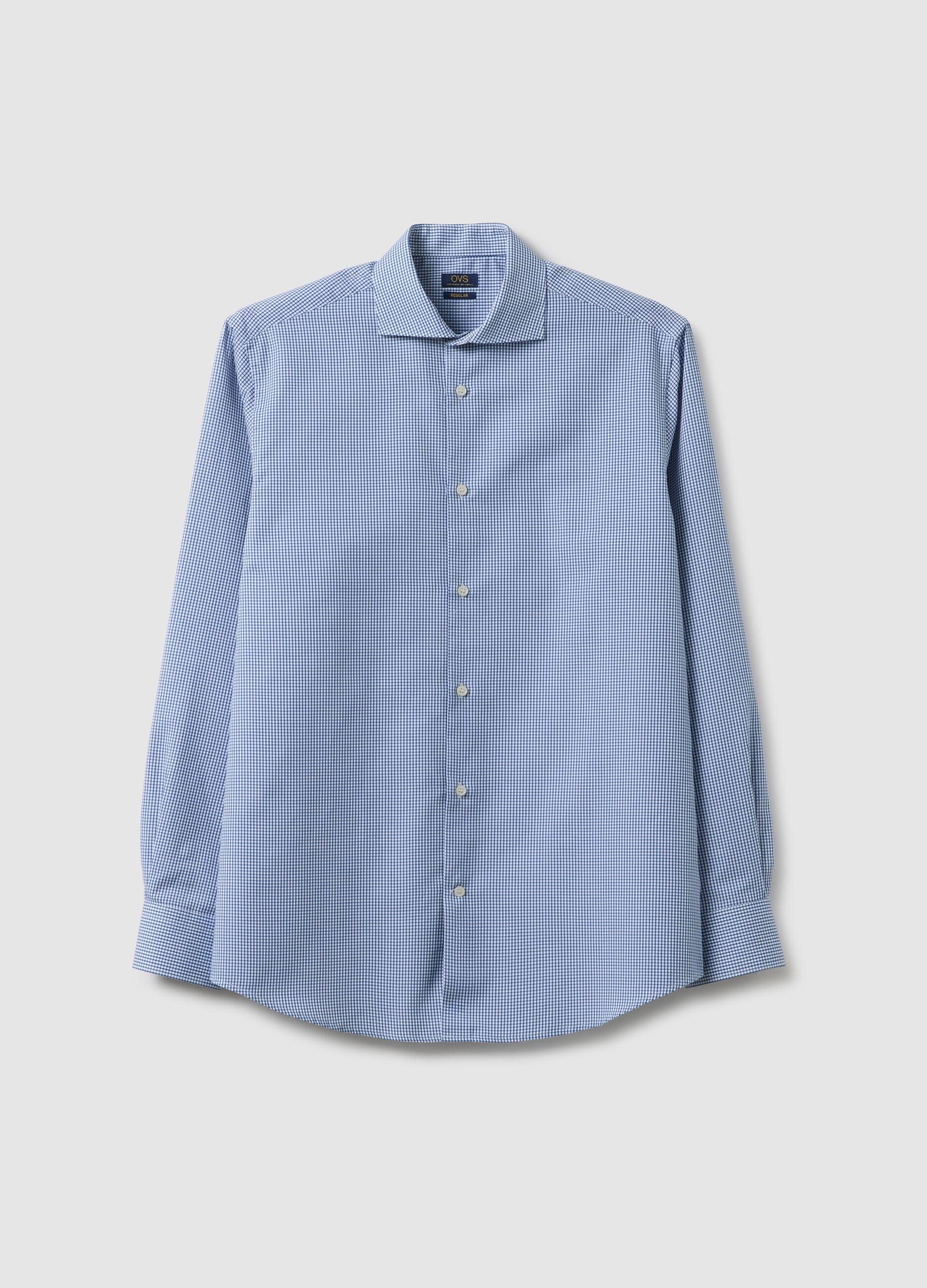 Light blue checked pure cotton regular fit easy iron shirt