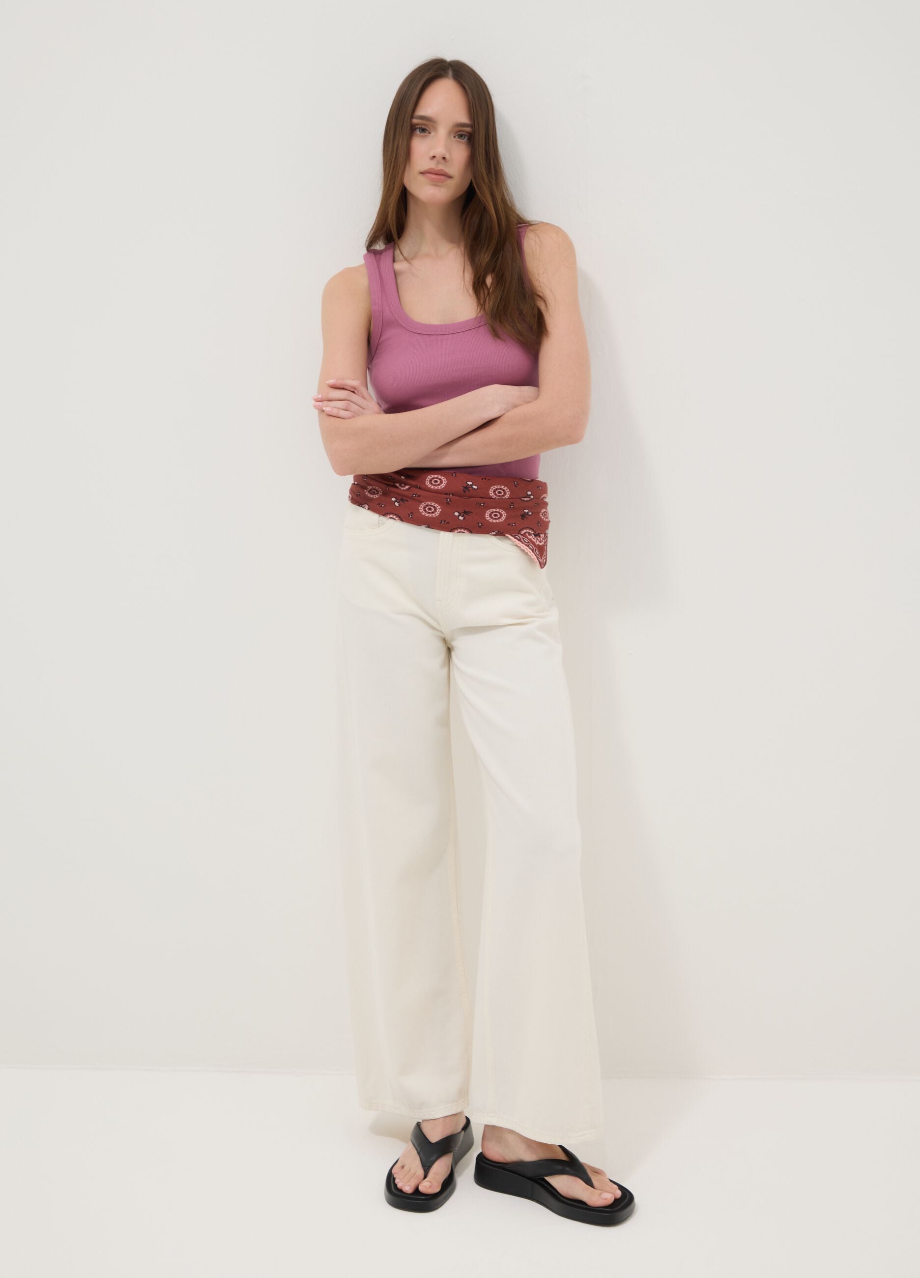 Pink fitted stretch cotton tank top
