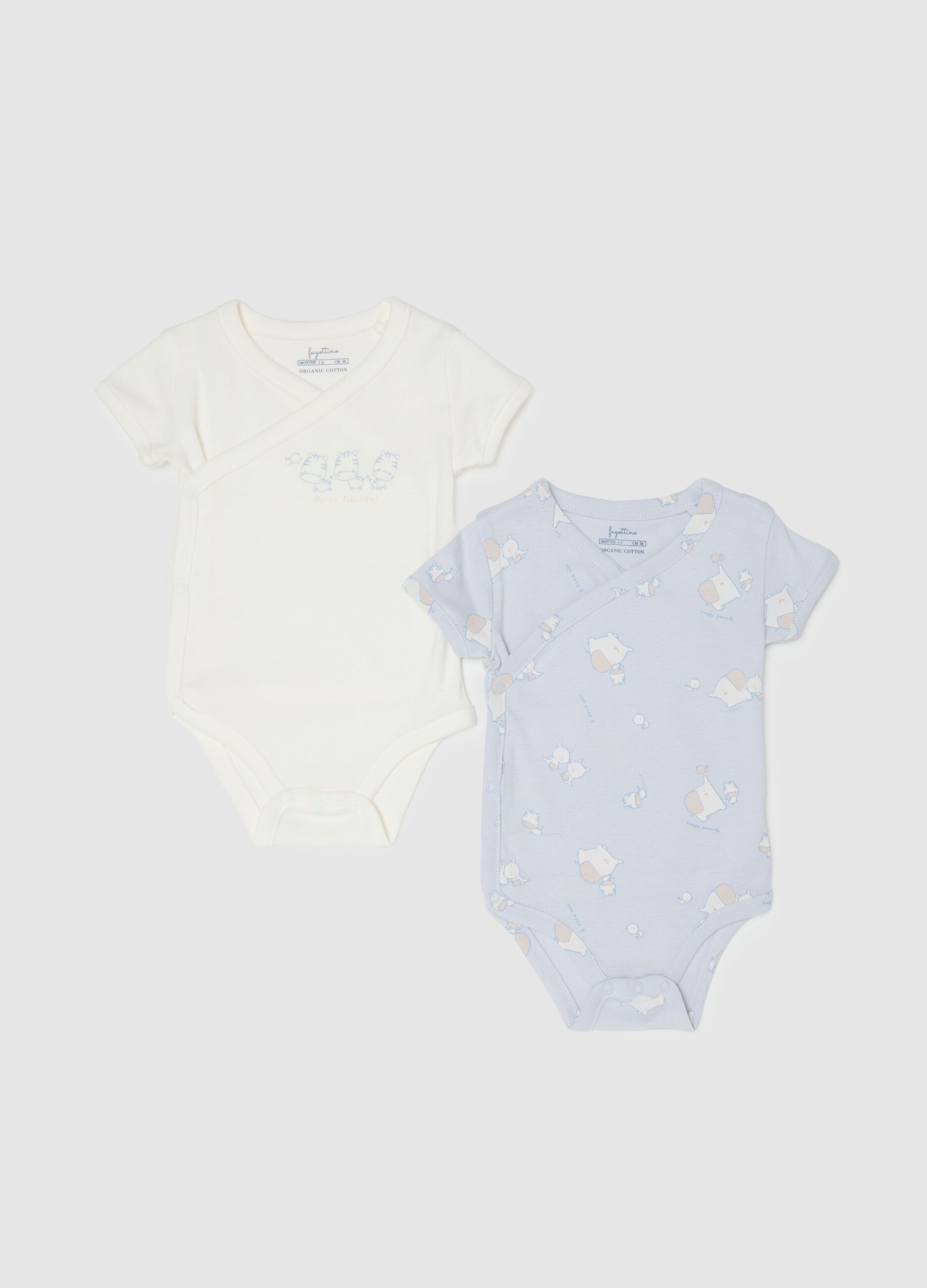 Multicolour pure cotton bodysuit twin pack with short sleeves for babies