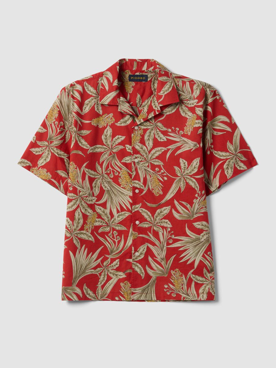 Red organic cotton shirt with tropical print_5