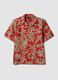 Red organic cotton shirt with tropical print_5