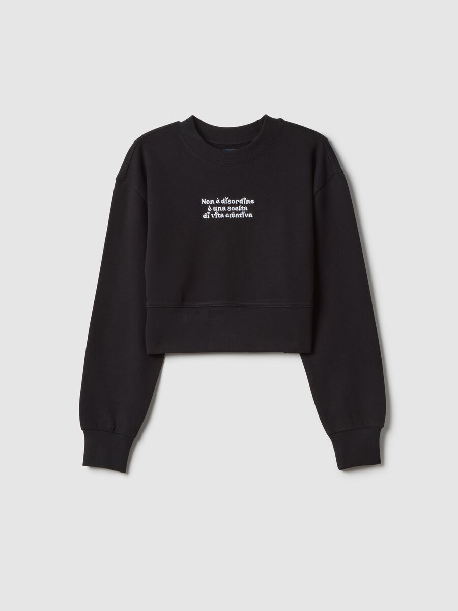 Girl's black crew-neck sweatshirt in pure cotton regular fit_3