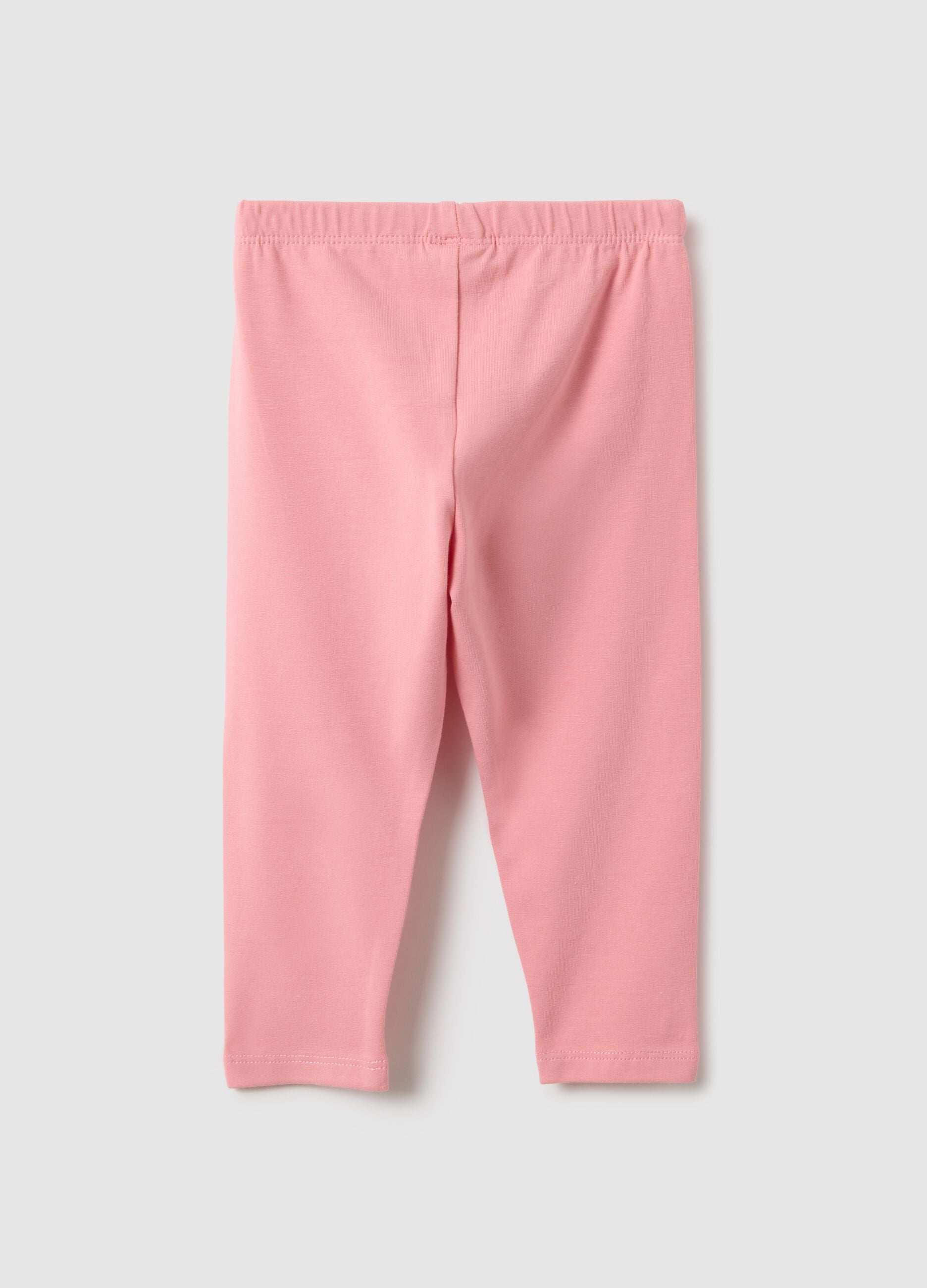 Pink stretchy cotton leggings for girls, slim fit