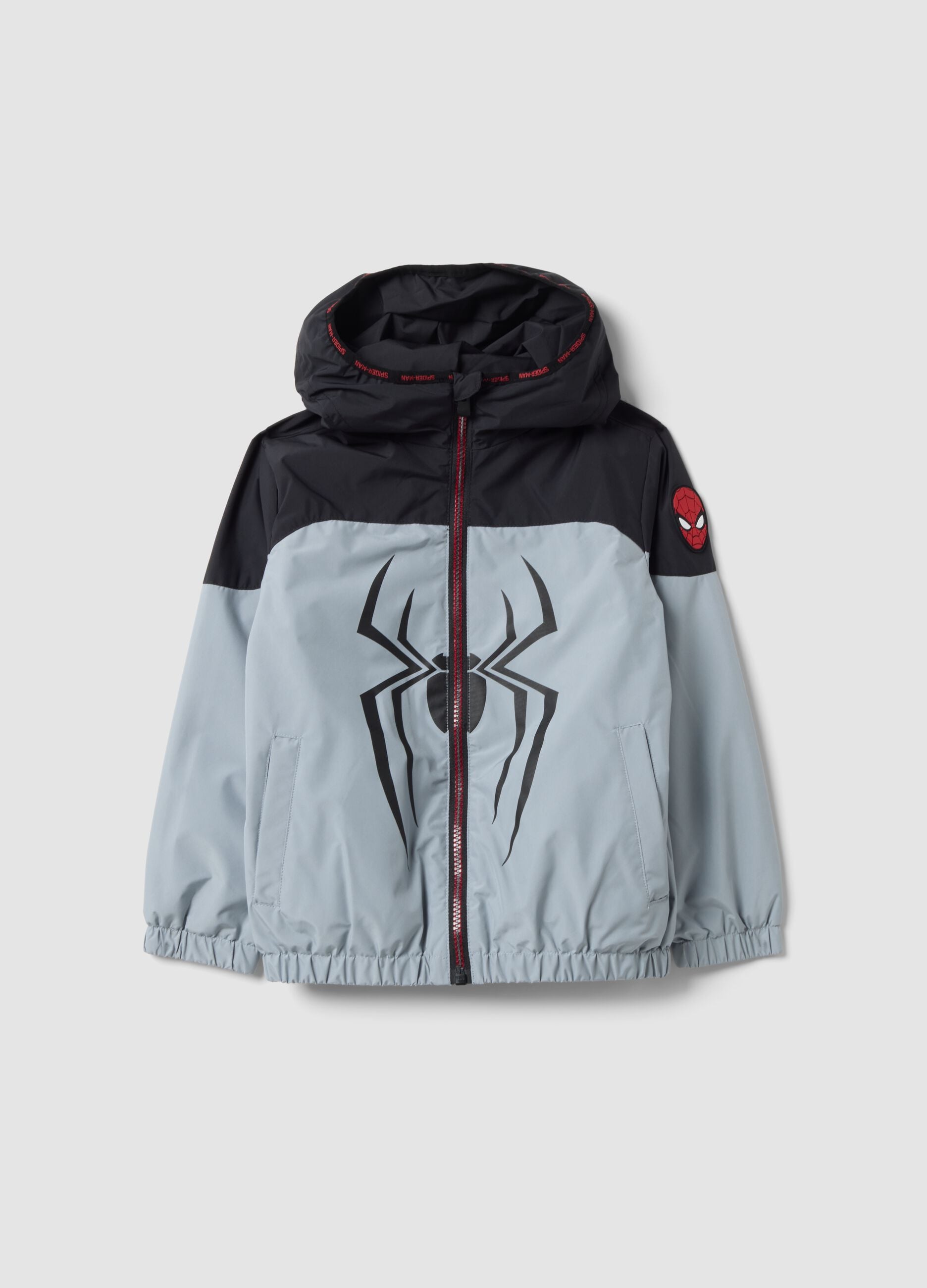 Grey hooded jacket with Spider-Man prints for boys