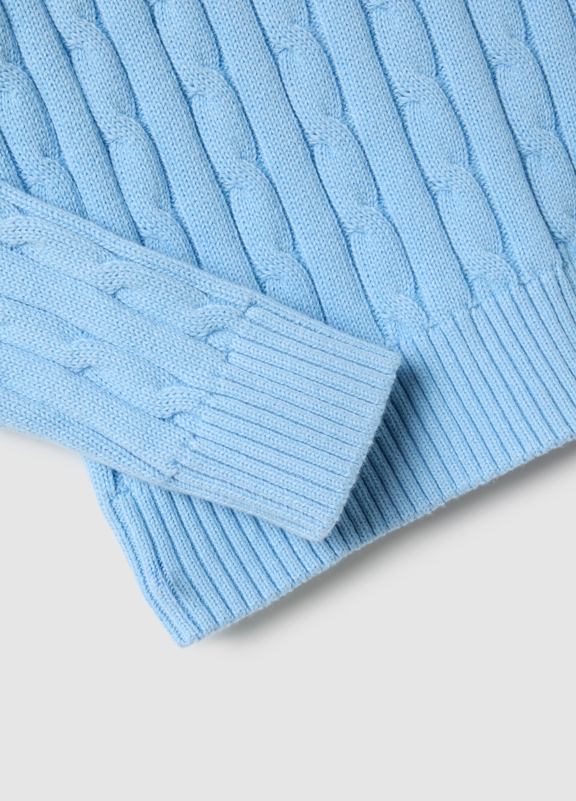 Blue pure cotton regular fit sweater with cable knit