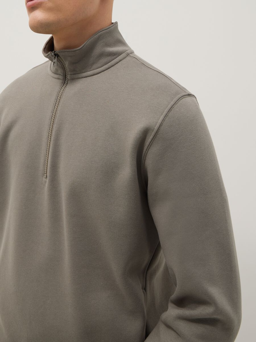 Grey cotton blend sweatshirt regular fit with half zip_3