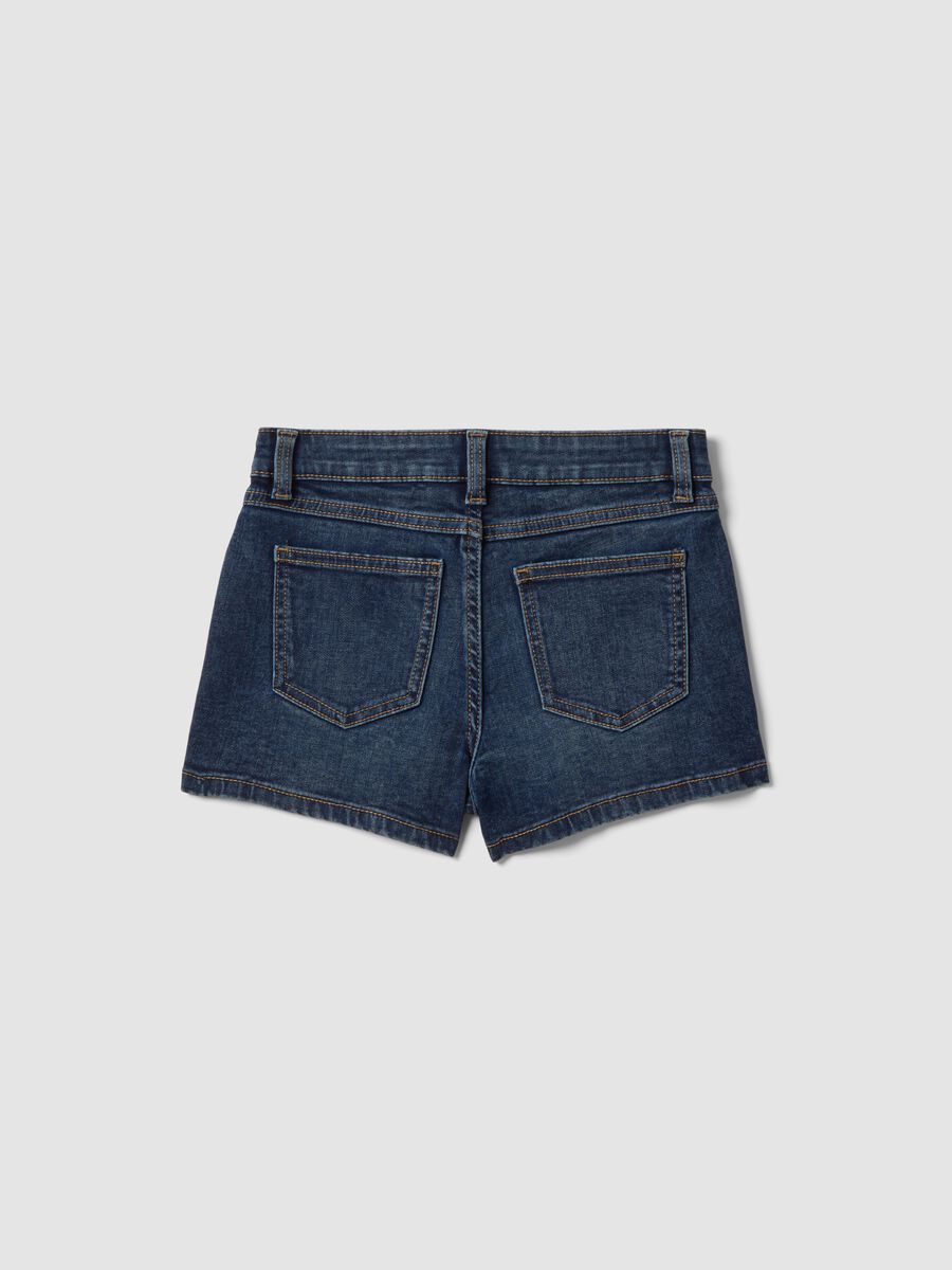 Blue stretch cotton-blend denim shorts for girls, slim fit_4