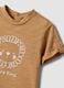 Brown stretch cotton and linen baby romper with lion motif_2