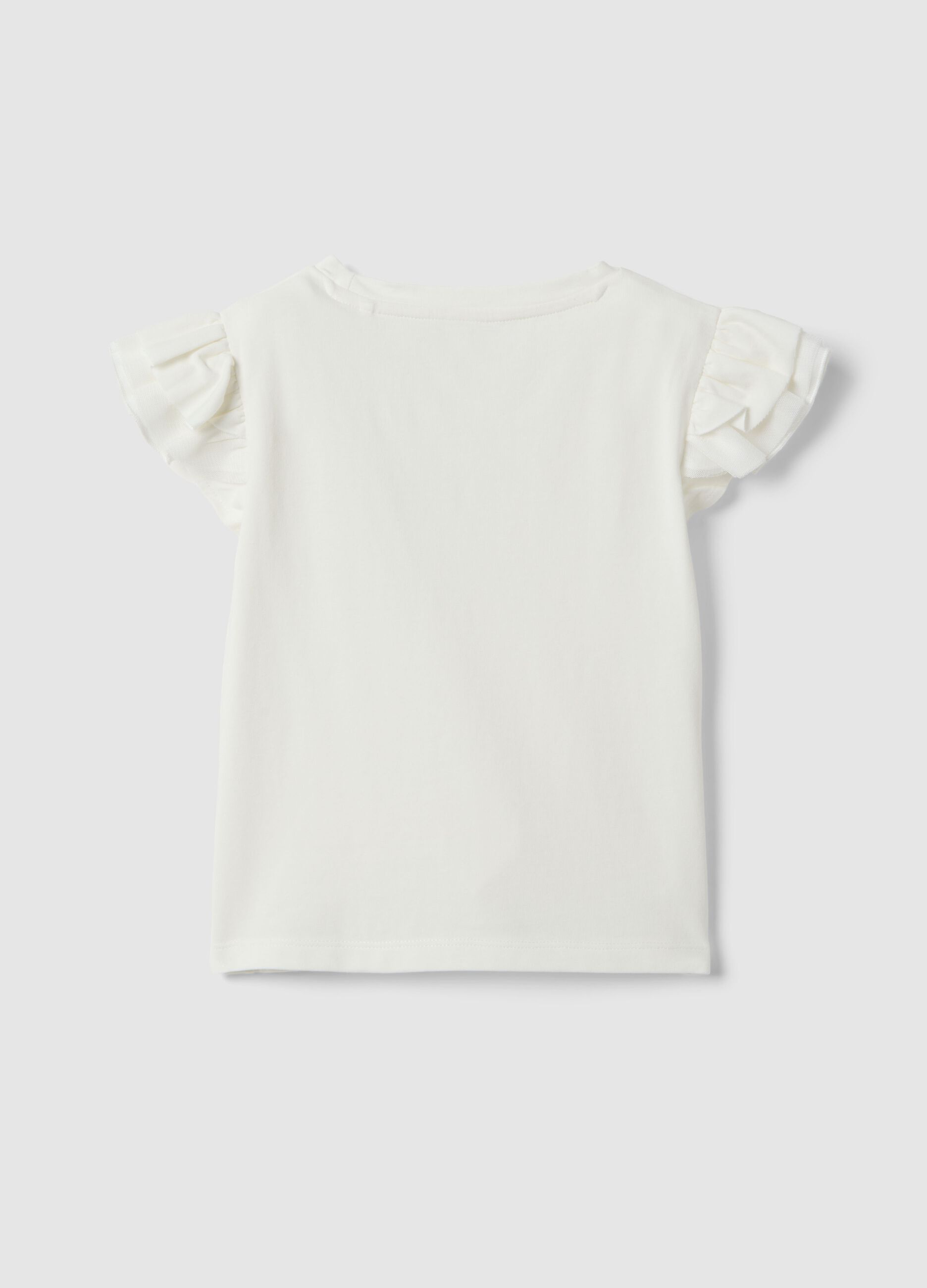 White stretch cotton t-shirt with frills for girls