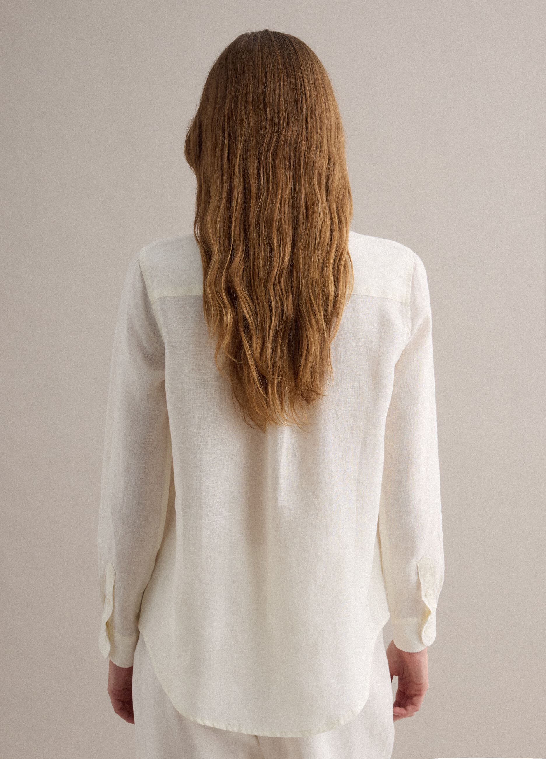 Regular fit pure white linen shirt