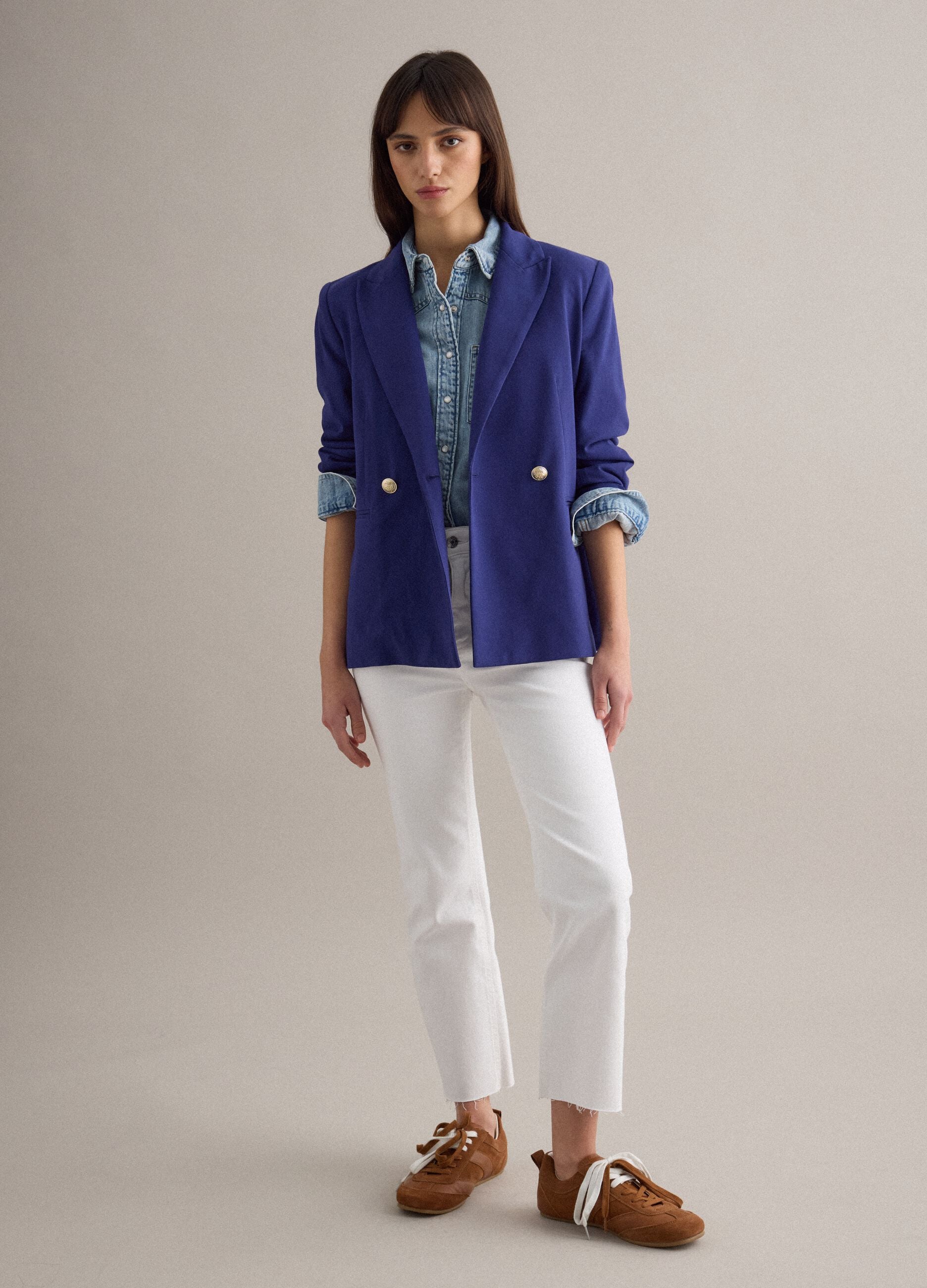 Blue Cotton Stretch Regular Fit Blazer