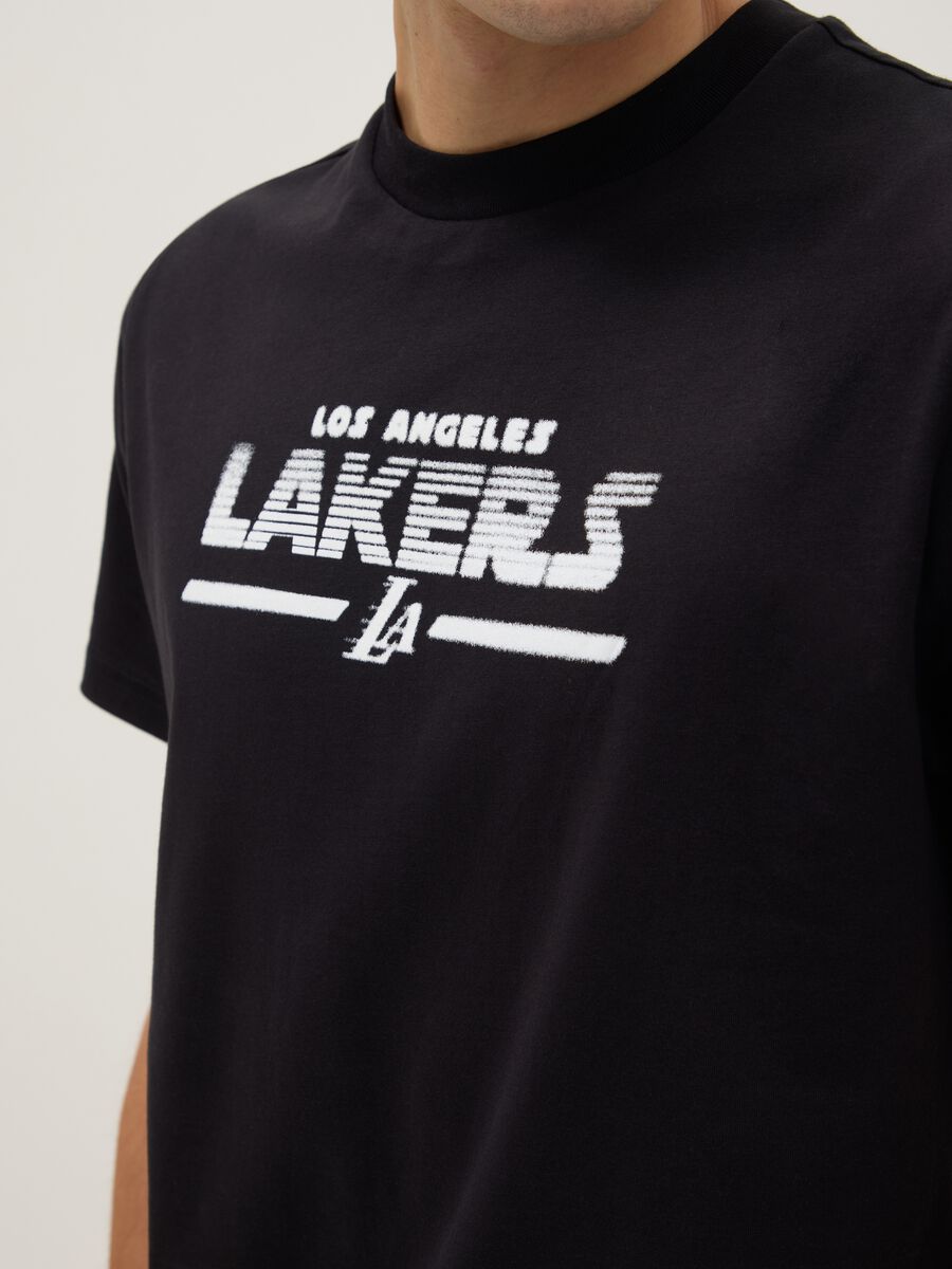 Black pure cotton regular fit t-shirt with Lakers logo_3