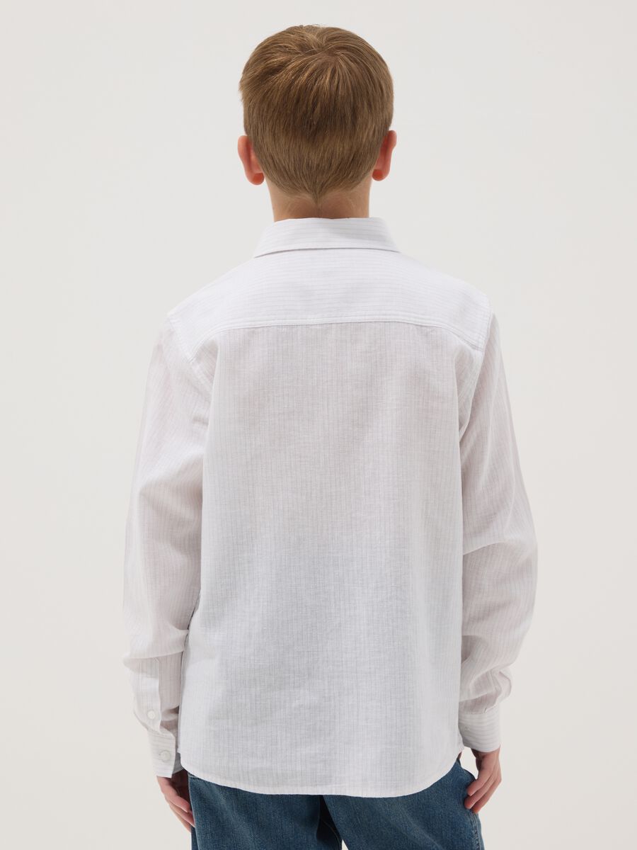 Boy's regular fit white linen cotton blend shirt_2