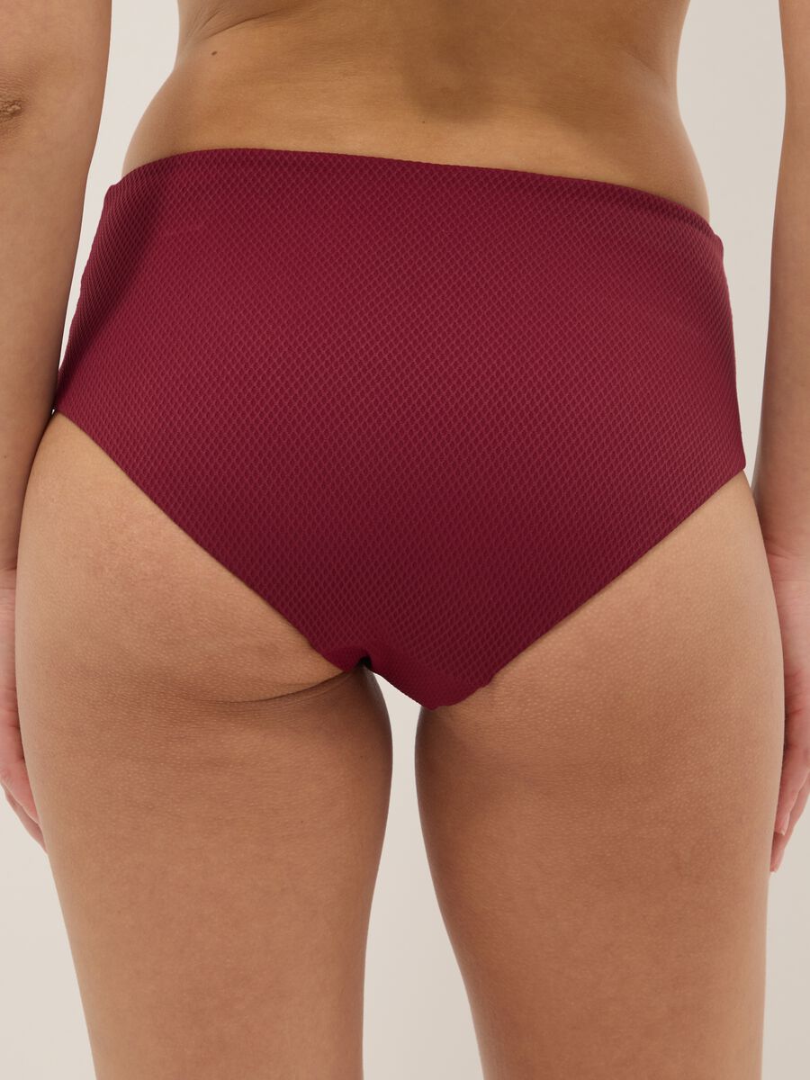Red high-waisted stretchy bikini bottoms with buckle_2