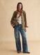 Wide leg blue denim pure cotton jeans with floral design_0