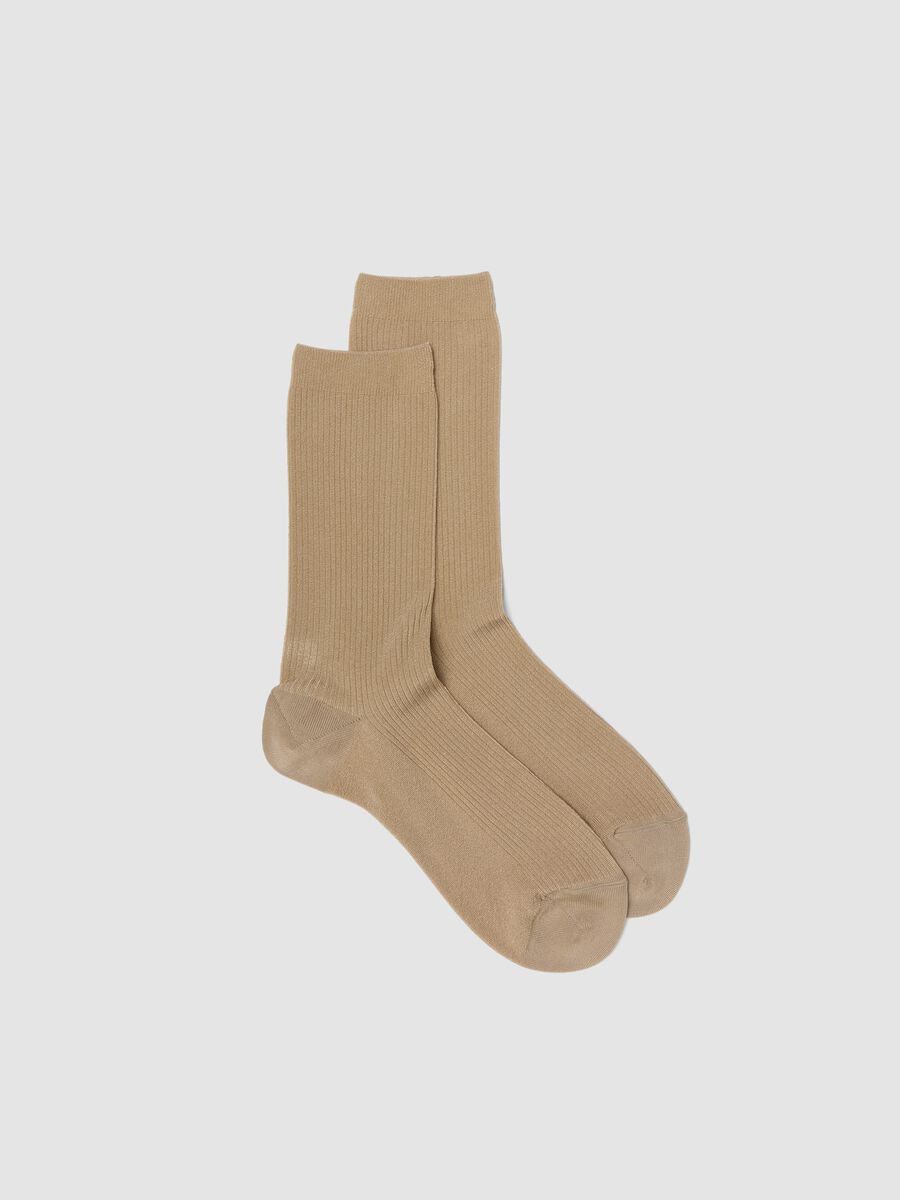 Calzini lunghi beige in viscosa elasticizzato_0
