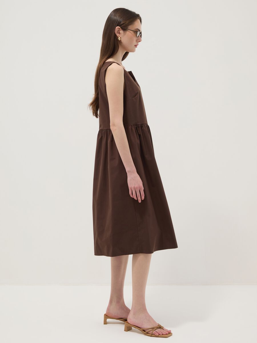 Brown pure cotton midi dress, oversized fit_1