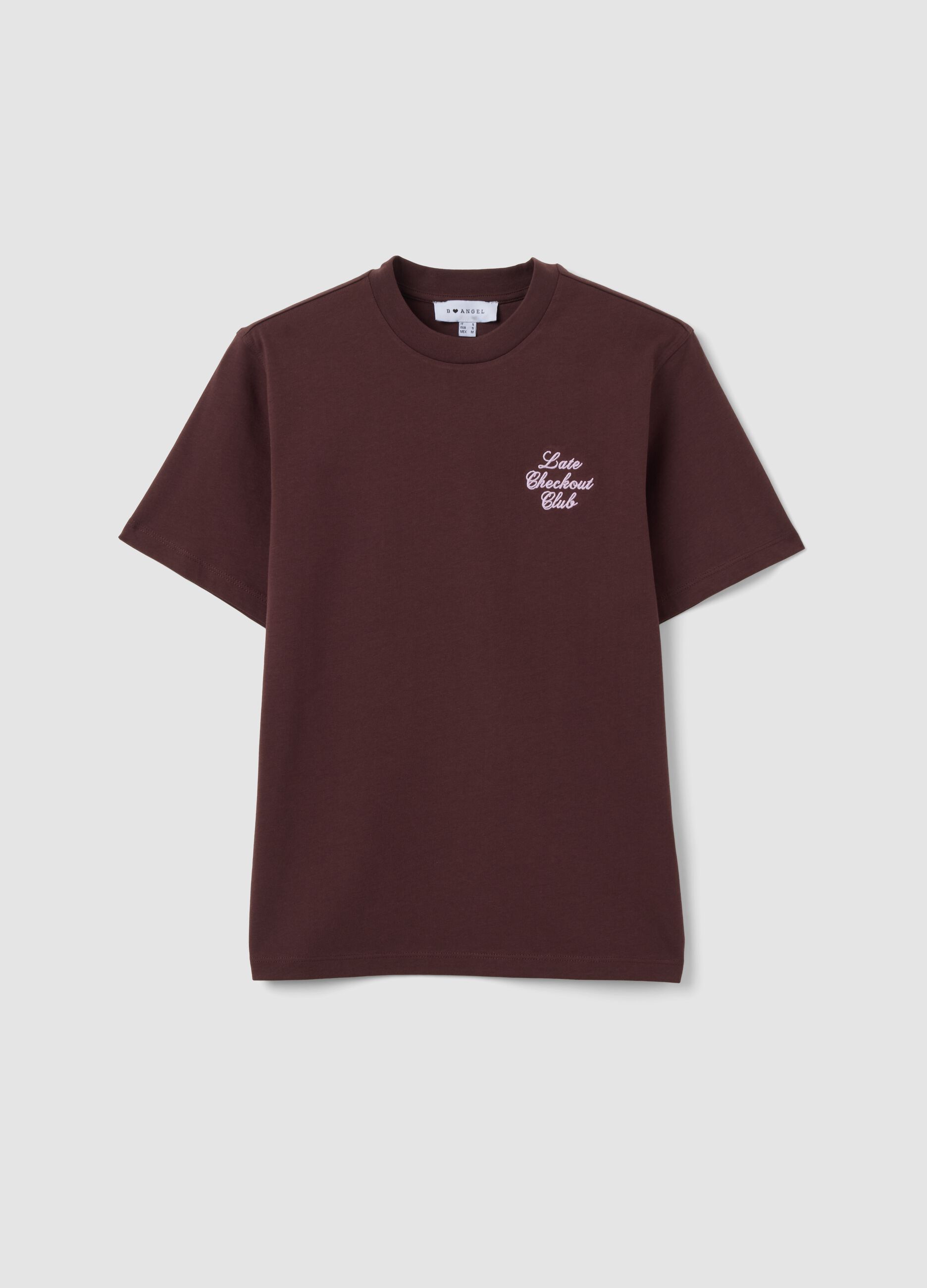 Brown relaxed-fit pure cotton T-shirt with embroidered slogan