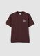 Brown relaxed-fit pure cotton T-shirt with embroidered slogan_0